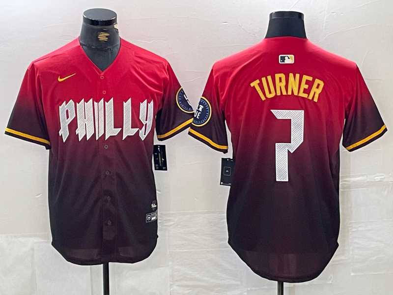 Mens Philadelphia Phillies #7 Trea Turner Red 2024 City Cool Base Jersey